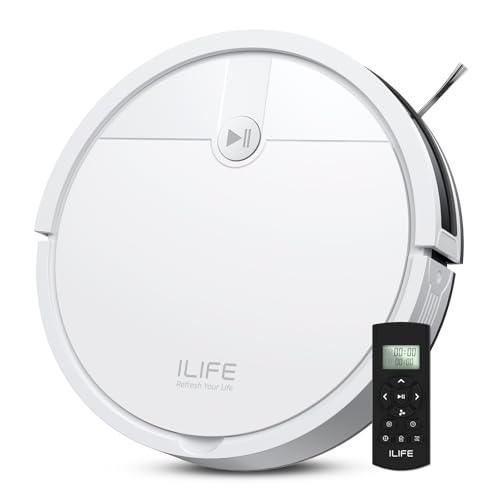 ILIFE V2 Robot Vacuum Cleaner, Tangle-Free Suction, White | 120 Mins Runtime, Remote Control, Schedule, Slim, Self-Charging Robotic Vacuum Cleaner, Ideal for Pet Hair and Hard Floors