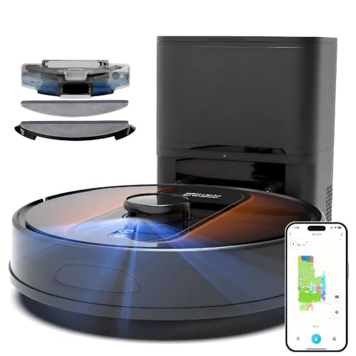Robot Vacuum and Mop Combo: 6000Pa Suction, LIDAR Navigation,Self Emptying | Alexa/APP/Voice Control, 90 Days Hands-Free Cleaning,Home Mapping, 3-in-1 Sweep Vacuum Mop,for Pet Hair Hard Floor Carpet
