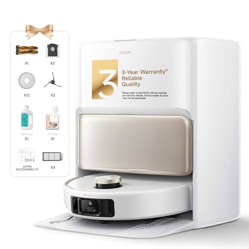 MOVA V50 Ultra Complete Robot Vacuum and Mop, 24,000Pa Suction, Zero Tangling Duobrush, 2.28in Obstacle Overcoming, FlexiRise Navigation, 176°F Hot Water Mop Self-Cleaning & Fast Hot Air Drying, White