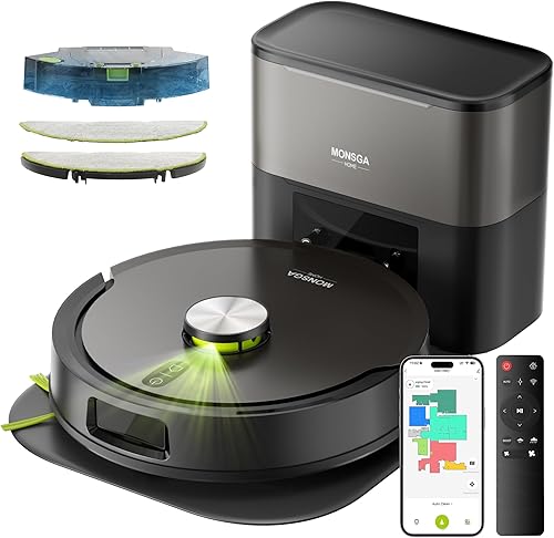 MONSGA Robot Vacuum and Mop Combo, 90 Days Self-Emptying with 8000Pa S — Our recommended configuration for best results