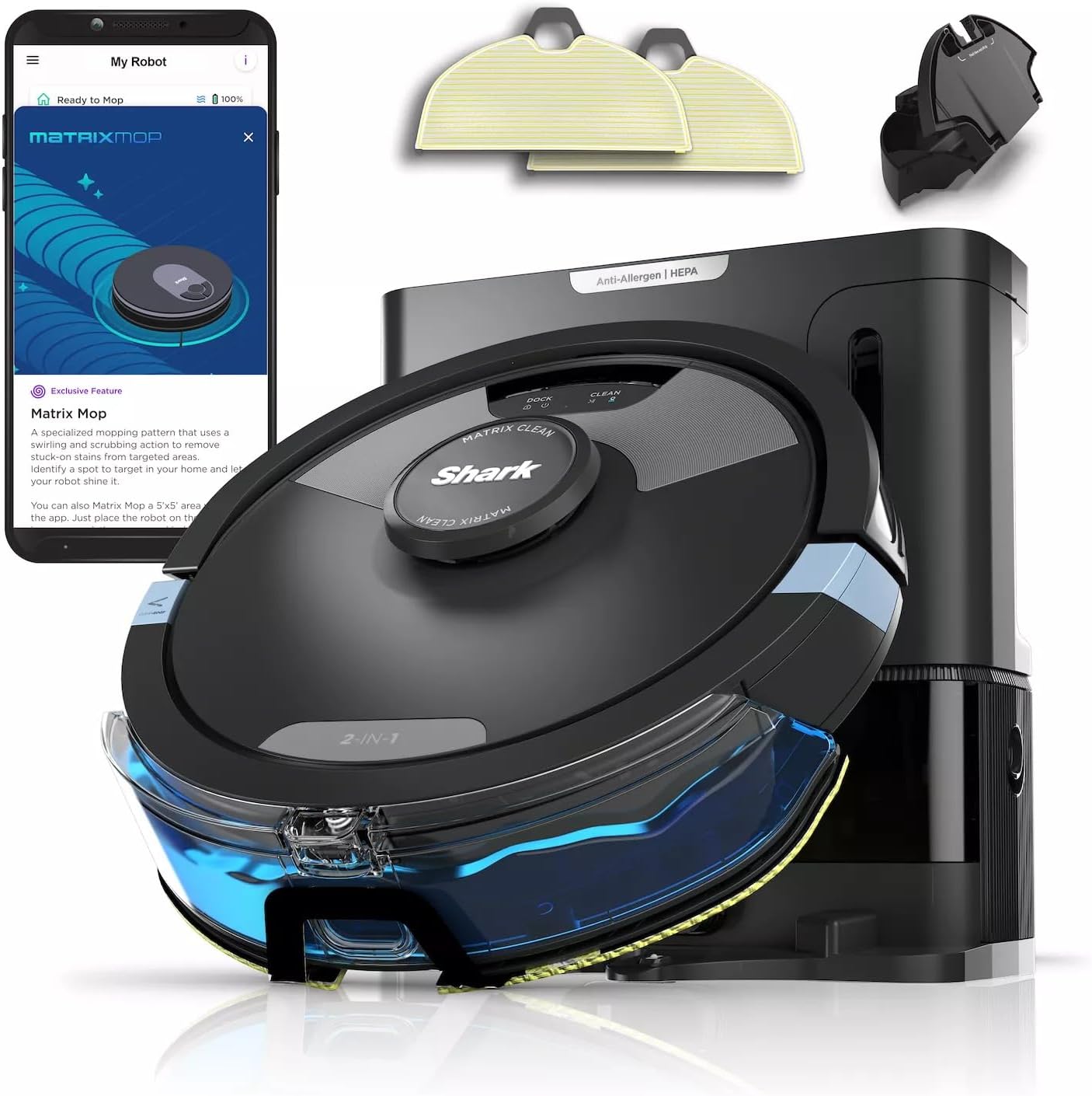 Shark RV2610WA AI Ultra 2in1 Robot Vacuum & Mop with Sonic Mopping, Matrix Clean, Home