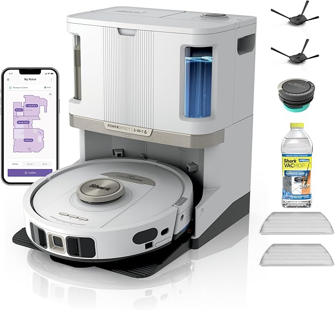 Shark Robot Vacuum & Mop Combo, PowerDetect NeverTouch Pro, Self-Emptying, Self-Refill with Self-Clean Pad Wash & Dry, 60-Day Debris Capacity, 30-Day Refill Tank, 5 Technologies, W